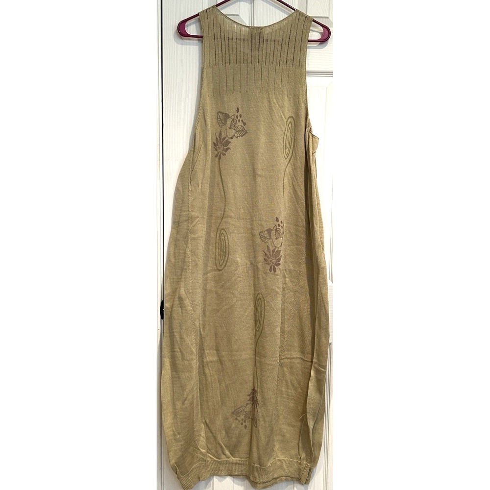 Blue Fish Beige Handpainted Pullover Cotton Long Sweater Dress Sz 2 Lagenlook - Picture 2 of 7